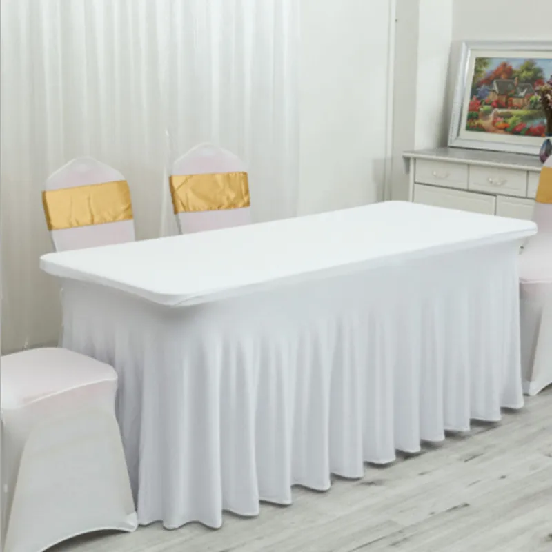 4FT 5FT 6FT 8FT Elastic Skirt Table Cloth Stretch Polyester Rectangular Table Cover Spandex Party Wedding Banquet Table Cover