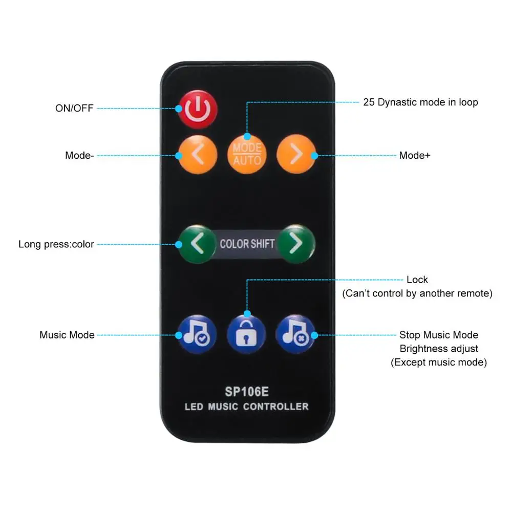 SP106E 9keys Music control LED Strip set Music Sync Dream Color WS2811 RGB SMD5050 Strip Lighting with Remote Power Adapter kit