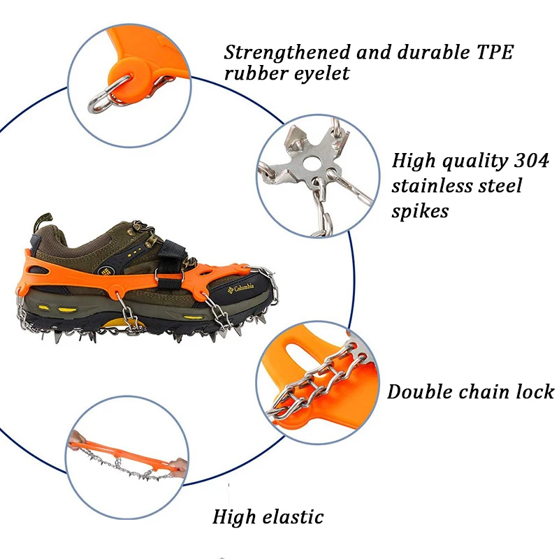 19-Teeth Anti Skid Climbing Crampons Spikes Cleats Shoe Cover For Winter Hiking Stainless Steel Outdoor Ice Gripper