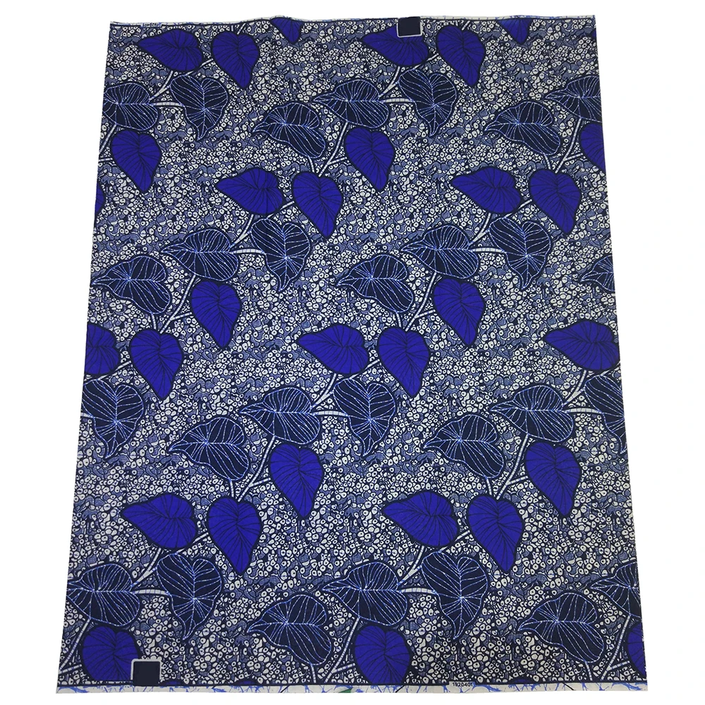 Newest Arrival Blue Leaf Pattern Polyester african wax Printed Fabric 6Yards\\lot