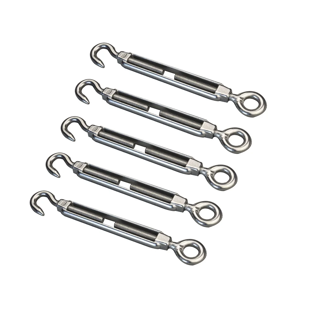 5PCS 304 Stainless Steel Open Body Hook And Eye Turnbuckle M4 To M10 Threaded Rod Wire Rope Chain Turnbuckles Rigging Hardware