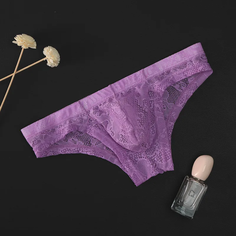 Sexy Men's Underwear Lace Briefs Transparent Breathable Low Waist Pants Short U Convex Pouch Gay Men Underwear Sexy Lingerie - Image 5