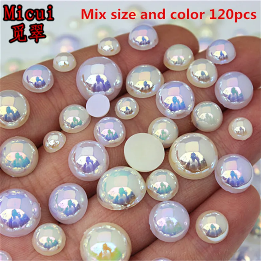 Mix Size AB color Flatback Half Round Pearl Craft ABS Imitation Pearl Acrylic Rhinestones Scrapbook Beads 3D Non HotFix Nail Art