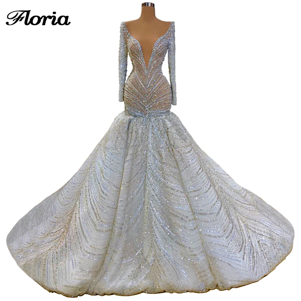 

Saudi Arabia Beaded Mermaid Wedding Dresses Vestido De Noiva 2020 Dubai Luxury Handmade Bridal Gowns Crystals Long Wedding Gown