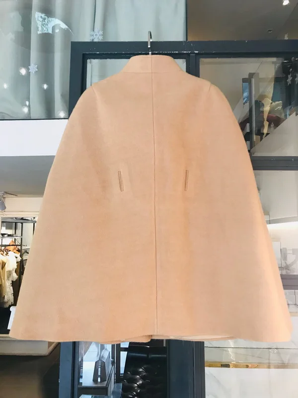 Winter cashmere wool Camel color slim looking fancy cape unique winter outwear