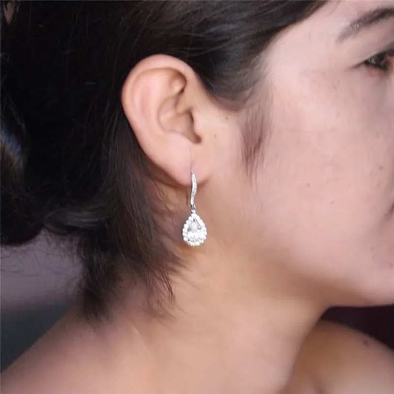 Huitan Classic Drop Earring for Women White/Blue/Purple CZ Stone Wedding Engagement Party Accessories Simple and Elegant Jewelry
