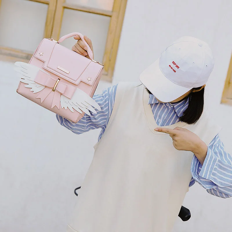 2021 Summer New Shoulder Bag Female Japanese Cute Kawaii Pink Messenger Bag Wing Handbag Personality All-Match Female Bag