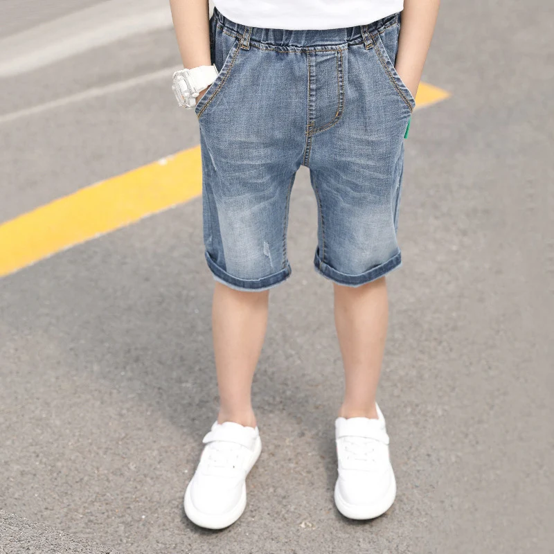 IENENS  Summer Jeans Child Boys Shorts Thin Soft Trousers 4-11 Years Bottoms Kids Casual Cowboy Clothes Light Blue Denim Pants