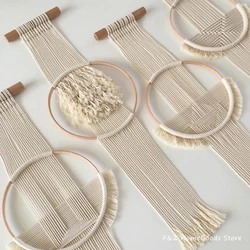 Creative Wooden Round Cotton Wall Decoration Macrame Wall Hanging Tapestry Hand Woven Simple Mandala Style For Room House Decor