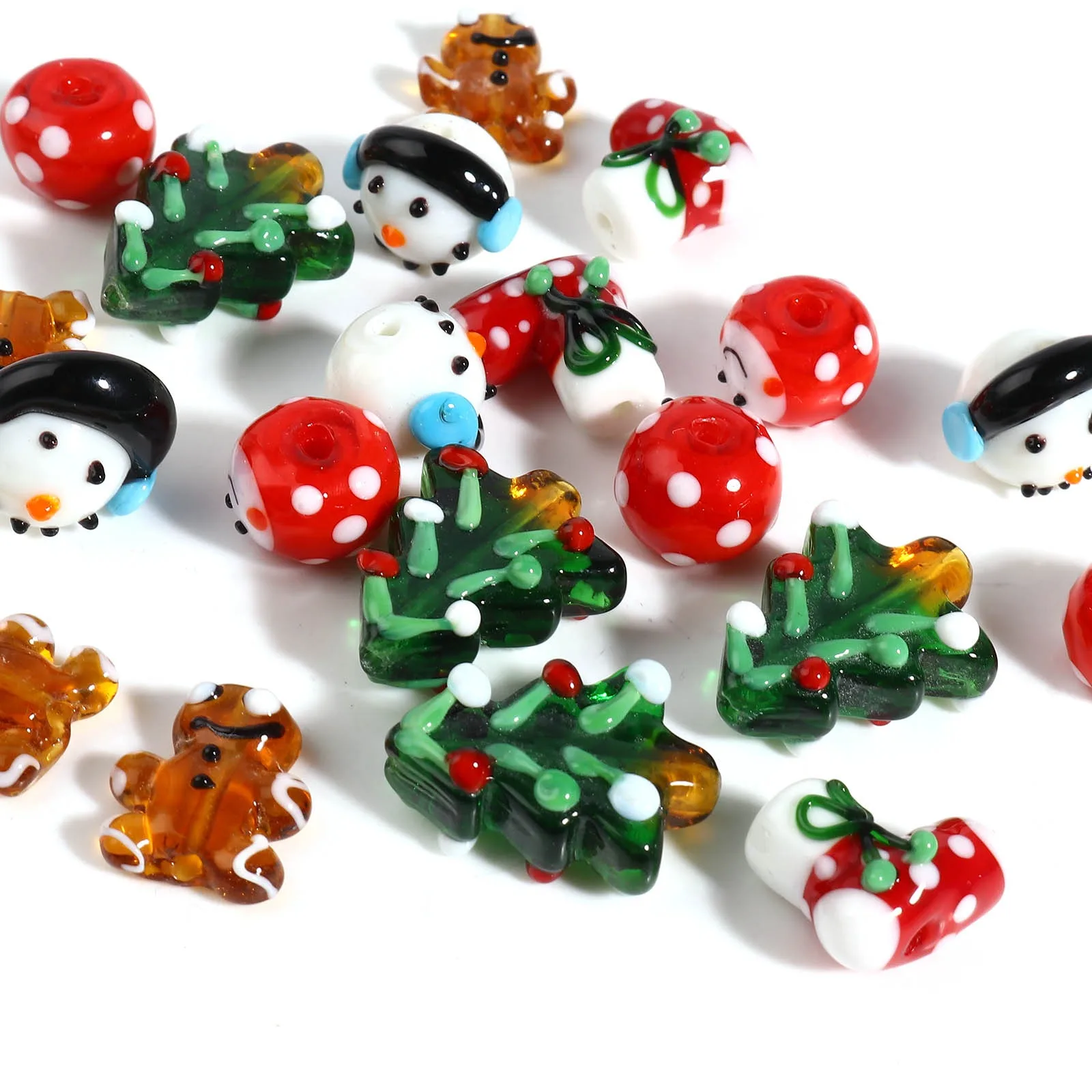 Christmas Tree Snowman Lampwork Glass Christmas Beads Multicolor Loose Beads Cute Cartoon DIY Making Bracelet Jewelry
