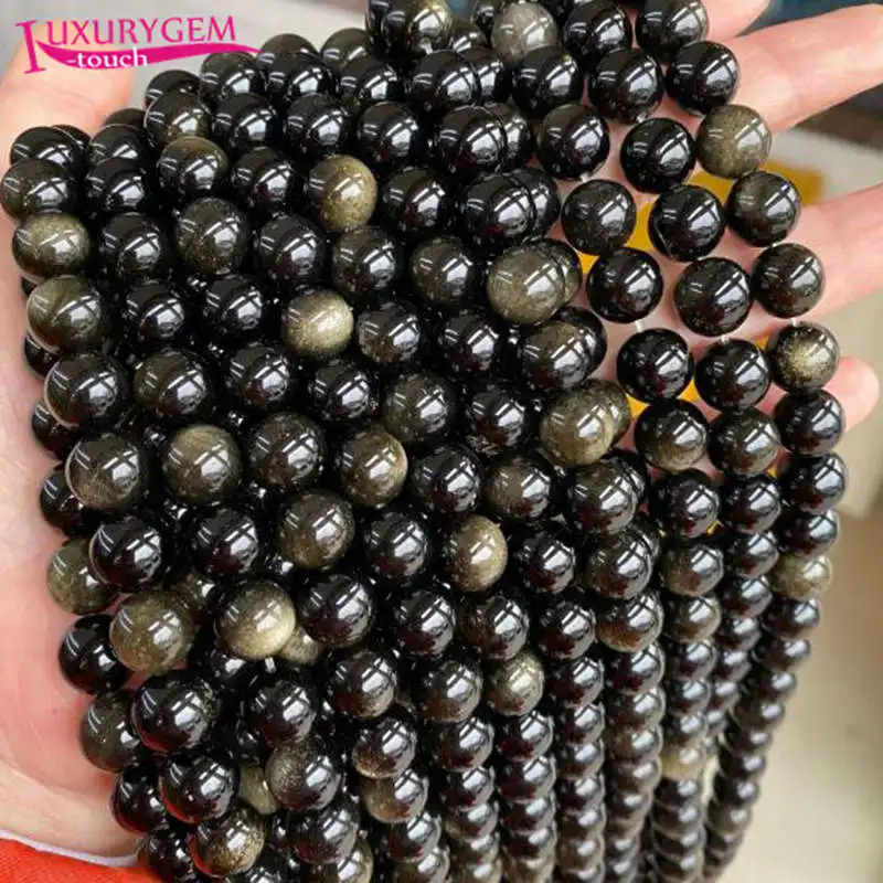 Natural Obsidian Stone Smooth Round Loose Spacer Beads 4/6/8/10/12/14mm DIY Jewelry Accessories 38cm sk102