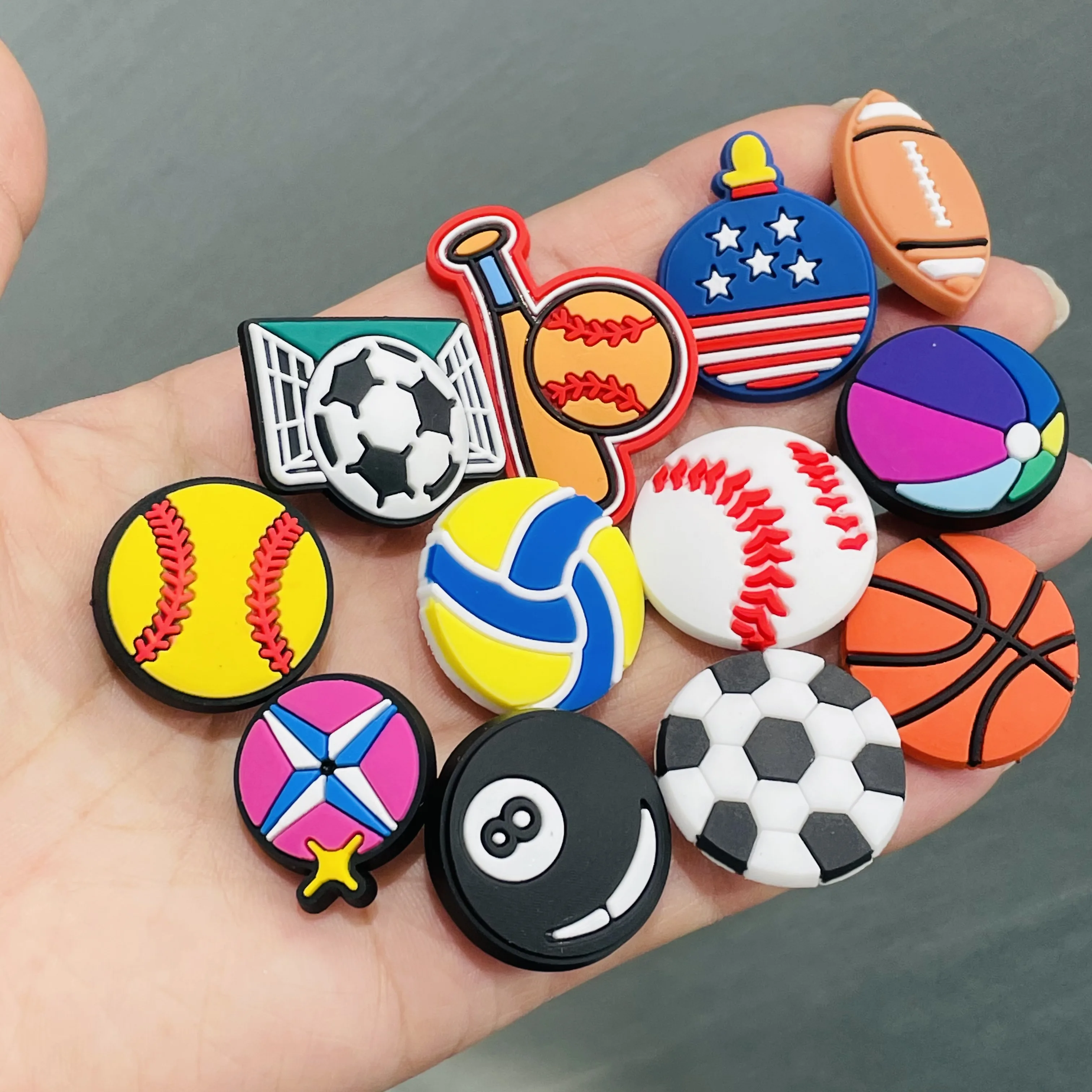 1Pcs Sports Ball Football PVC Shoe Charms Accessories Basketball Sandals Decoration for Kids Favor Cute X-mas Gifts