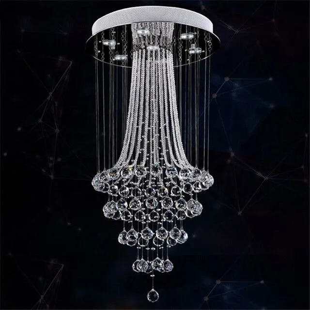 Crystal K9 Ceiling Lamps Trumpet Shape GU10 LED Stainless Steel Plate Modern Style Hanging Modern Light Fixture Chandelier