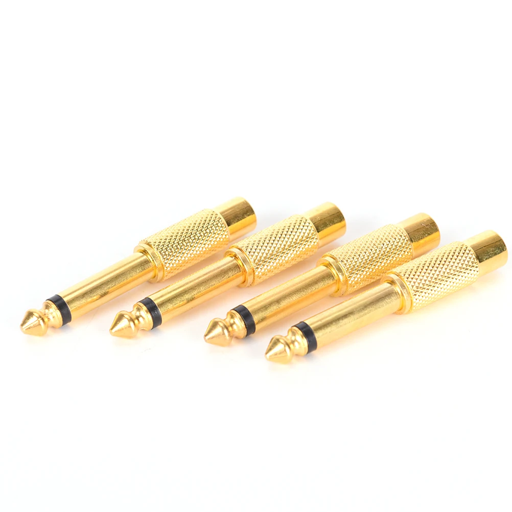 10 Pcs Gold Plated 6.35mm Male 1/4 for Mono Jack Plug Audio Connector Soldering To RCA Female Jack Audio Adapter Connector