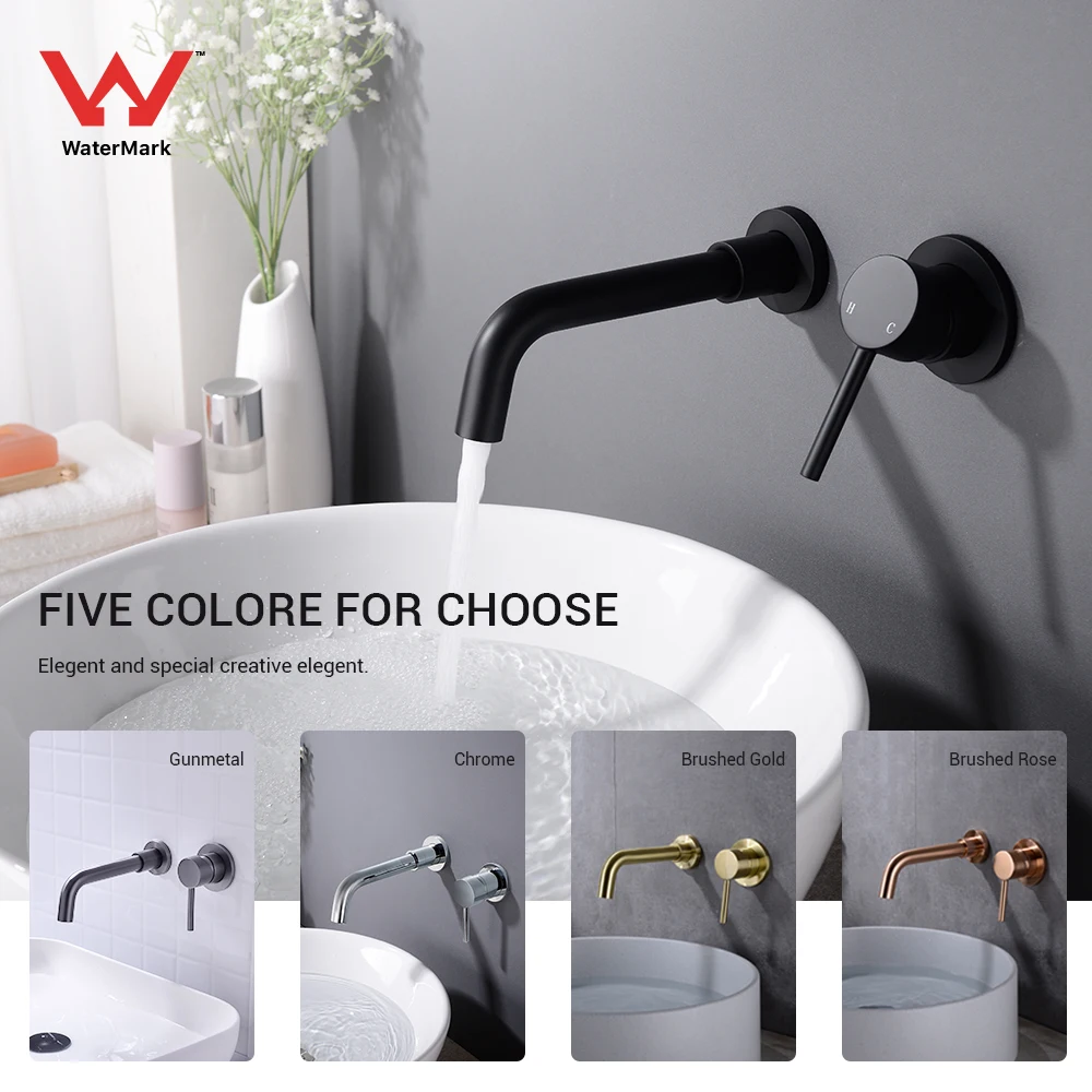 Black Bathroom Sink Faucet  Brass Tap Hot Cold Wash Basin Water Swivel Spout Wall Mounted Bath Mixer Brushed Gold Gunmetal