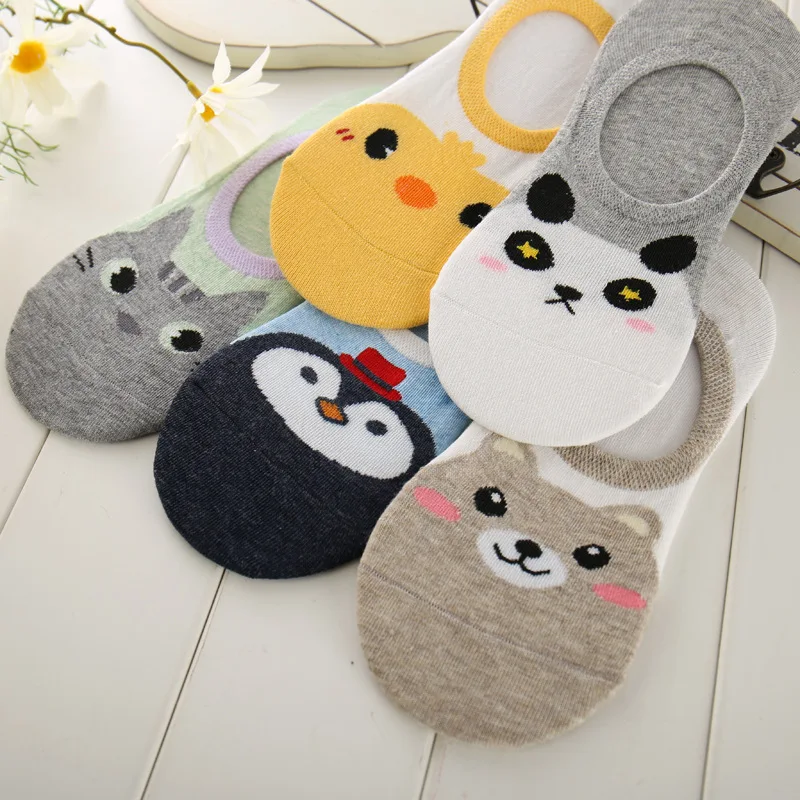 5 Pairs 1 lot Set Cute Animal Funny Socks Harajuku Panda Penguin Cat  Cartoon Ankle Socks Pack Invisible Women Happy Calcetines