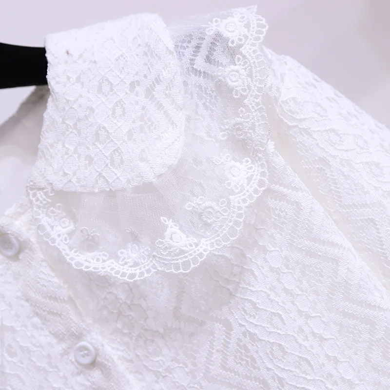 Girls White Lace Blouses for Children Baby Shirt Top Spring & Autumn Kids Full Sleeve White England Style Shirt  Clothes 2-8Y