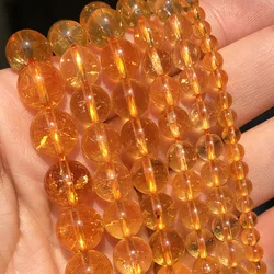 Natural Stone Citrines Yellow Crystal Quzrtz Round Spacer Beads for Jewelry Making DIY Bracelet Accessories 15'' 4 6 8 10mm