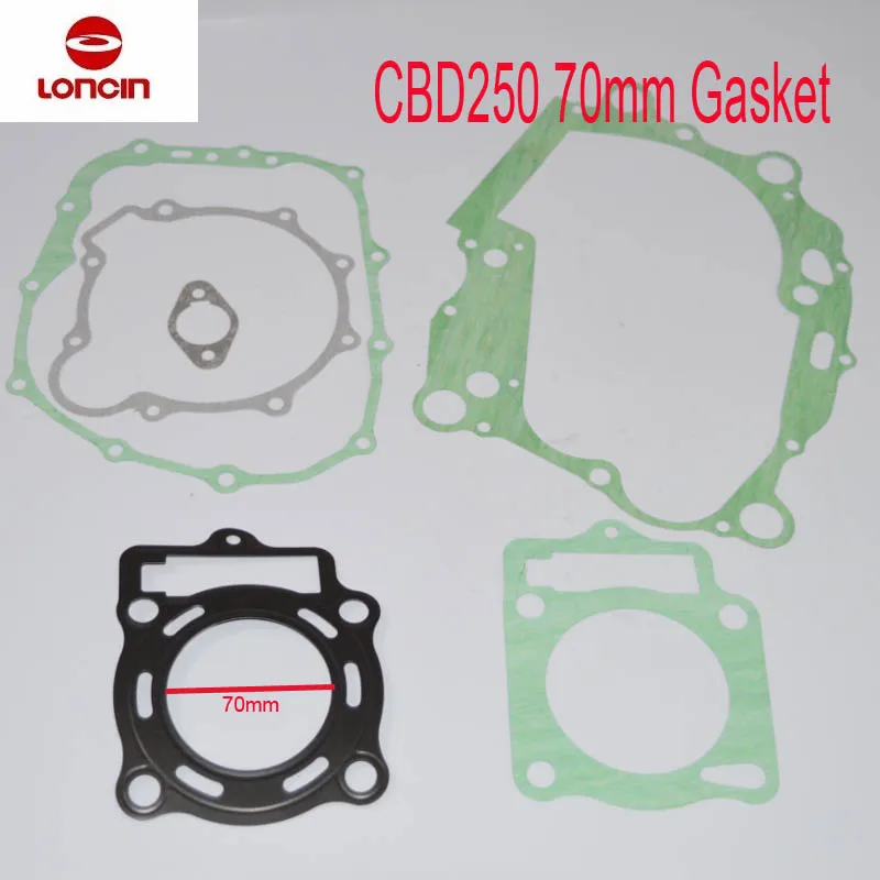 loncin 250cc zongshen cb250 water cooled air engine gasket  kayo dirt bike atv quad  69mm 70mm  65.5mm gasket free shipping