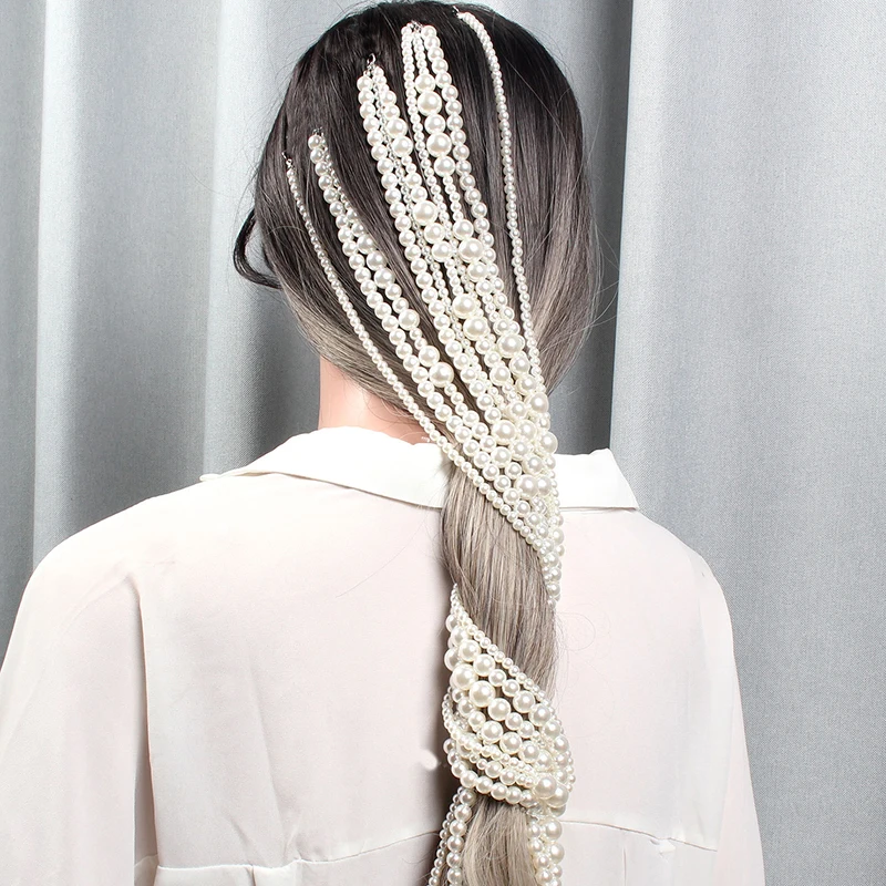 Simulated Pearl Long Tassel/Chain Bridal Wedding Hair Accessories Hair Clip Women Party Wedding Accessories Hair Jewelry