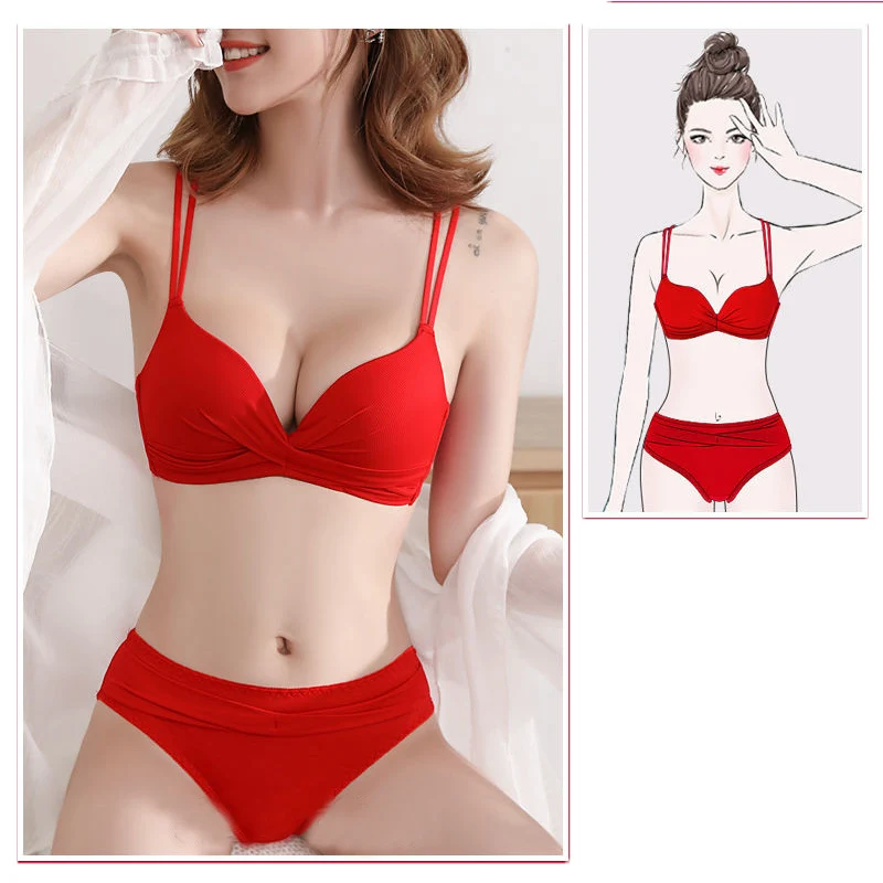 New Sexy Bra Set Women\'S Push Up Red Black Underwear Panties Student Comfortable Breathable Bra Set Sexy Underwear For Women