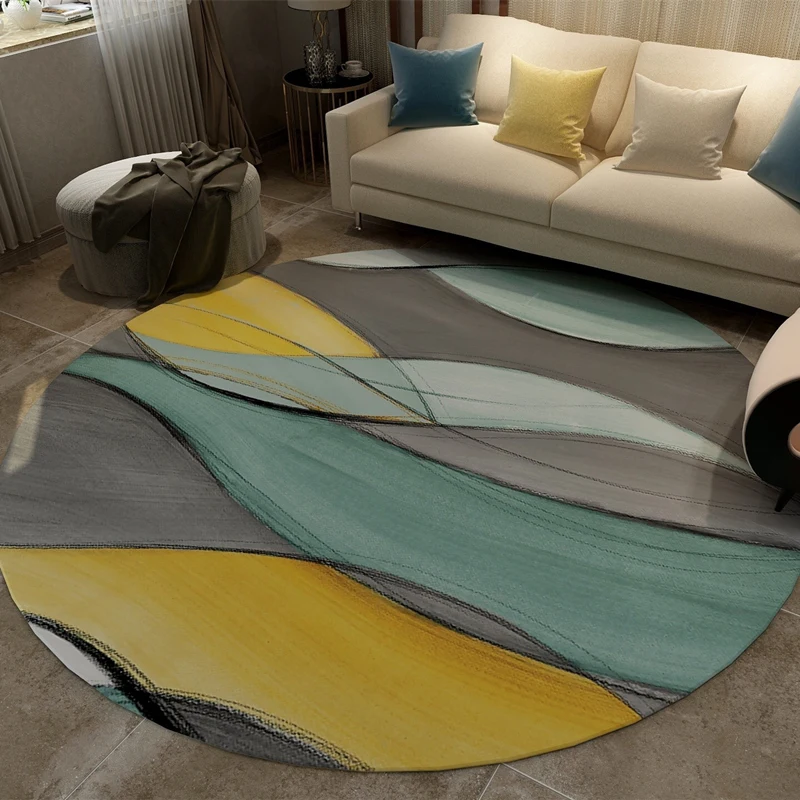 

Modern Korean Round Carpet Abstract Striped Area Rugs Living Room Sofa Rug Kids Bedroom Play Tent Decor Anti-Slip Floor Mats