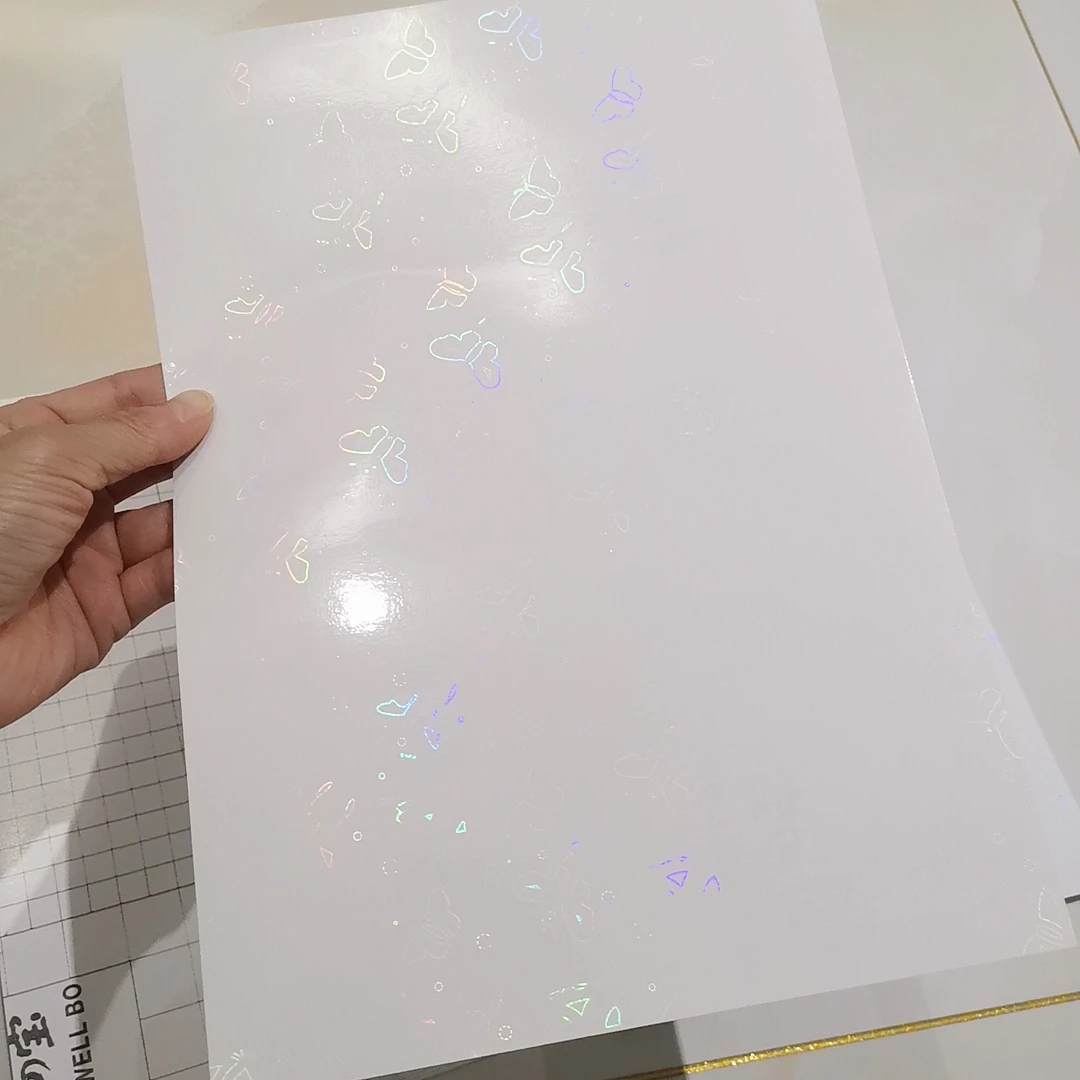 Holographic Small Butterfly Foil Adhesive Tape Back Laminating On Paper Plastic 50 Sheets 210 x 297 MM DIY Package Color Card