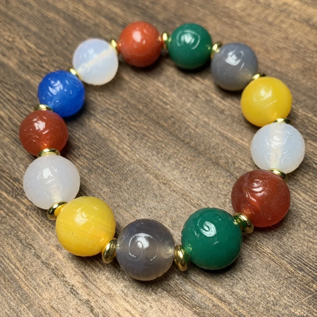 Chinese fine old agate colorful multi treasure ruyi grain hand string men and women hand string bracelet