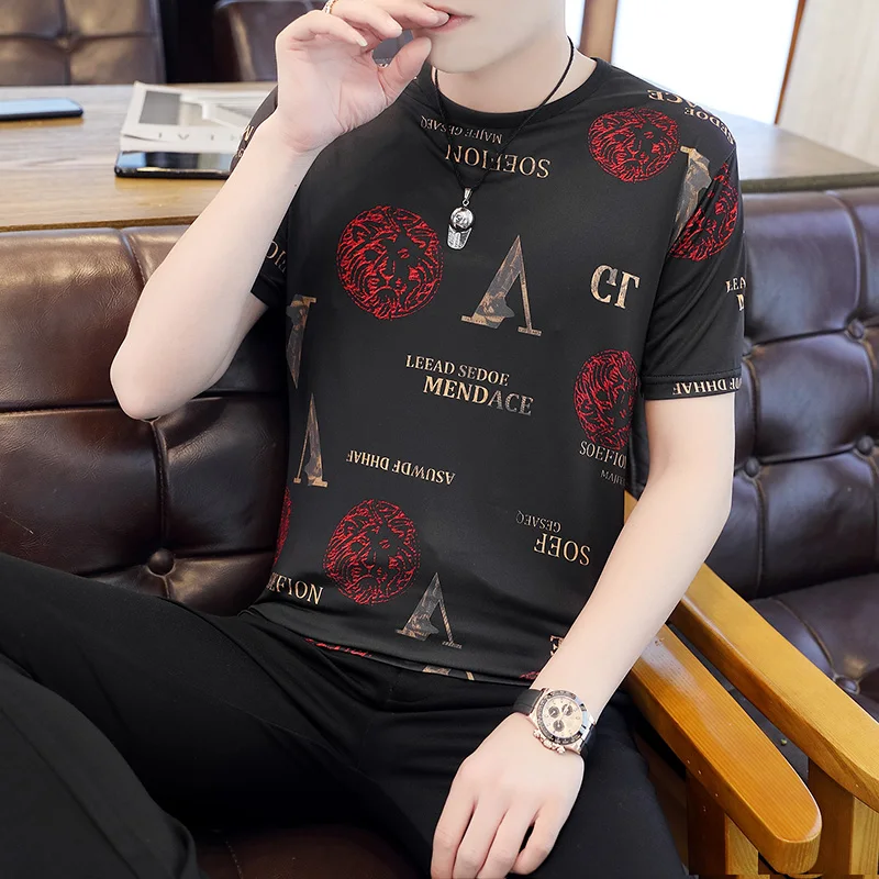 Summer Men's Large Size Ice Silk Short-sleeved T-shirt Male Personality Printing Fashionable Pattern O neck Cool Shirts  {M-9XL}