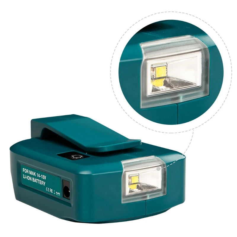 14.4V/18V Li-on Battery Dual USB Port with LED Light Spotlight Outdoor Flashlight for Makita Batteries