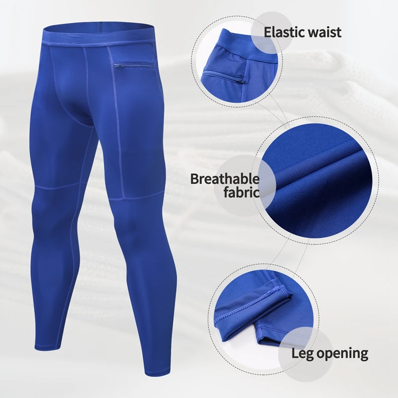 Compression Tights Mens Running Legging Gym Training Joggings Sportswear Sports Pants with Pocket Skinny Trousers Soccer Pants