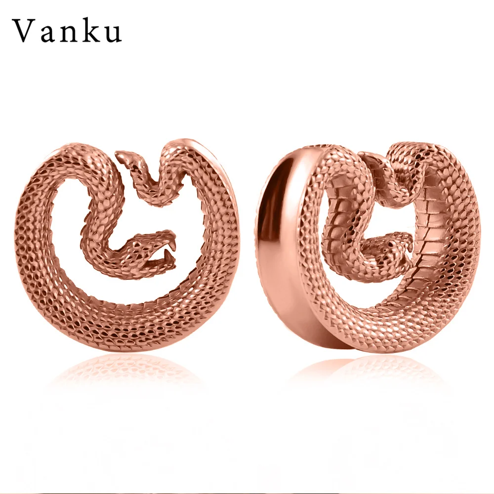 NONE Vanku 2PCS Edelstahl Schlange Sattel Ohrstöpsel Tunnel Ohr Piercing Plugs Bahren Körperschmuck Messgeräte Tunnel Expander 3