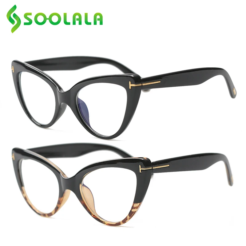

SOOLALA 2pcs Cat Eye Blue Light Blocking Reading Glasses Women Eyewear Frame Female Presbyopia Reader Glasses +0.5 0.75 to 4.0