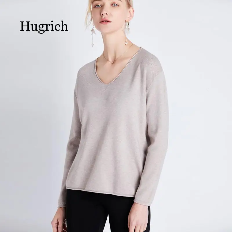 Yellow V Neck Knitted Pullover Women Spring Autumn Long Sleeve Casual Sweater Loose Solid Color Basic Knitting Jumper Tops Blue