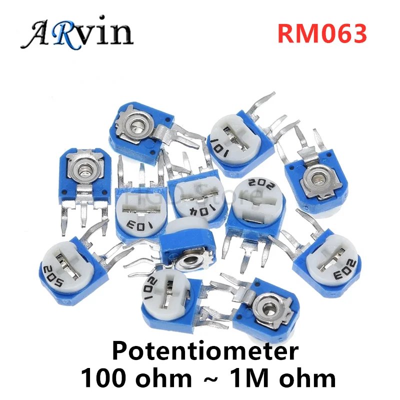 20Pcs RM063 Rm-063 100 200 500 1k 2k 5k 10k 20k 50k 100k 200k 500k 1M Ohm Trimpot Trimmer Potentiometer Variable Resistor