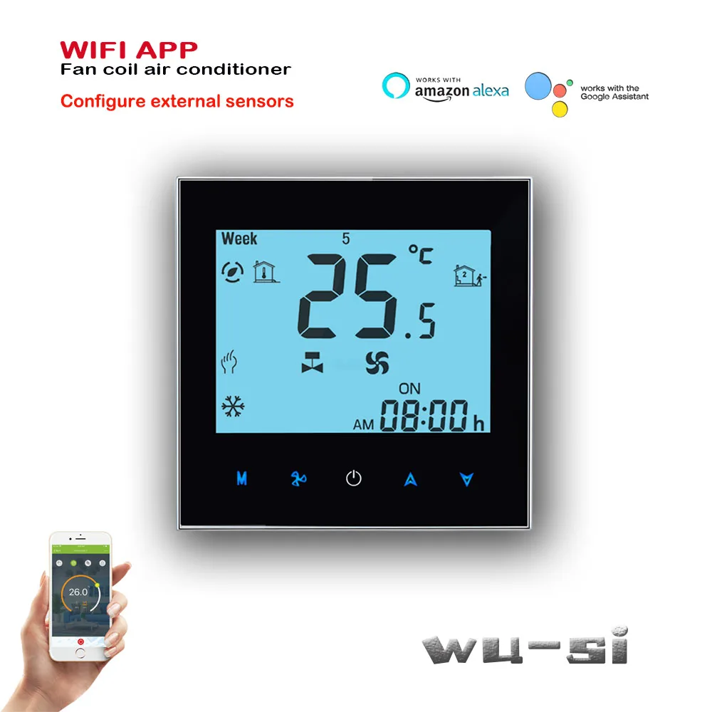 Heating or cooling thermostat with external 2.5m sensor, with voice control TUYA temperature controller