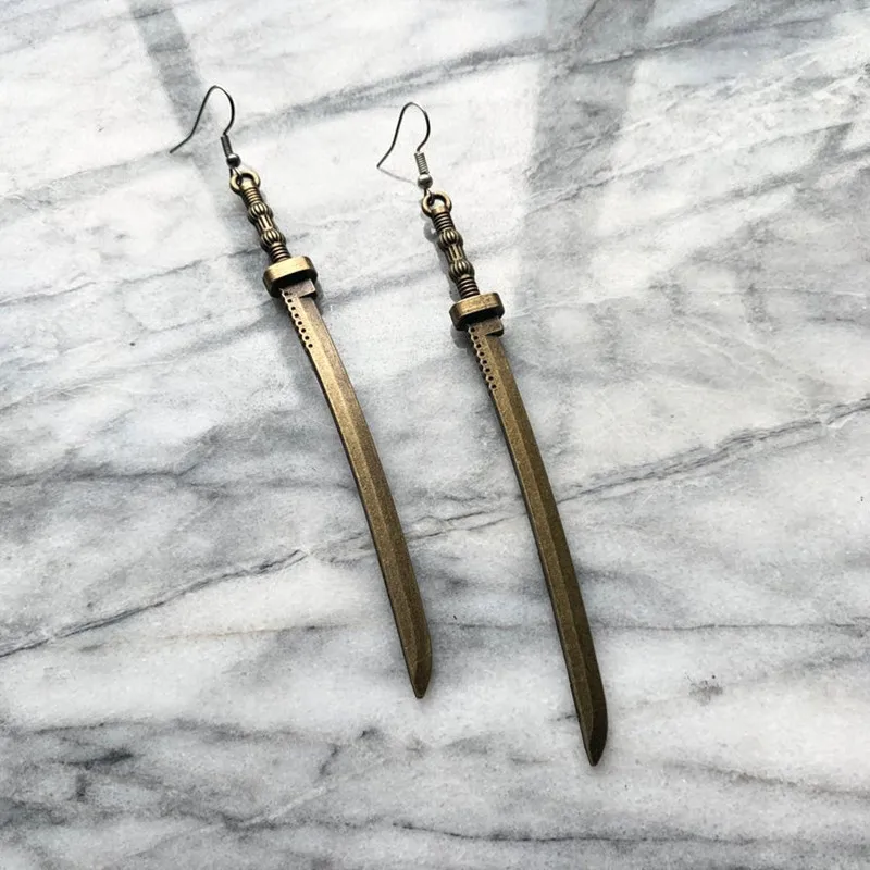 New Gothic Knife Katana Sword Drop Earrings Weapon Dagger  Fashion Goth Warrior Jewelry Women Gift Beautiful Crescent Wholesale