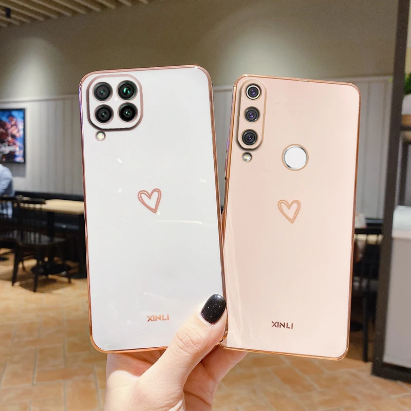 Square Mirror Plating Love Heart Phone Case On For Huawei P20 P30 Pro P40 P 30 40 Lite P30Lite P30pro P20Lite Mirror Cover