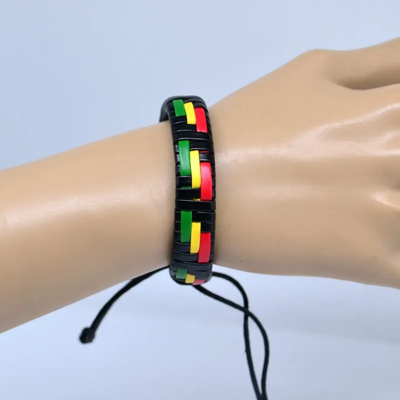 Africa Red Yellow Green Black Leather Weave Wristbands Bracelets Fashion Jewelry