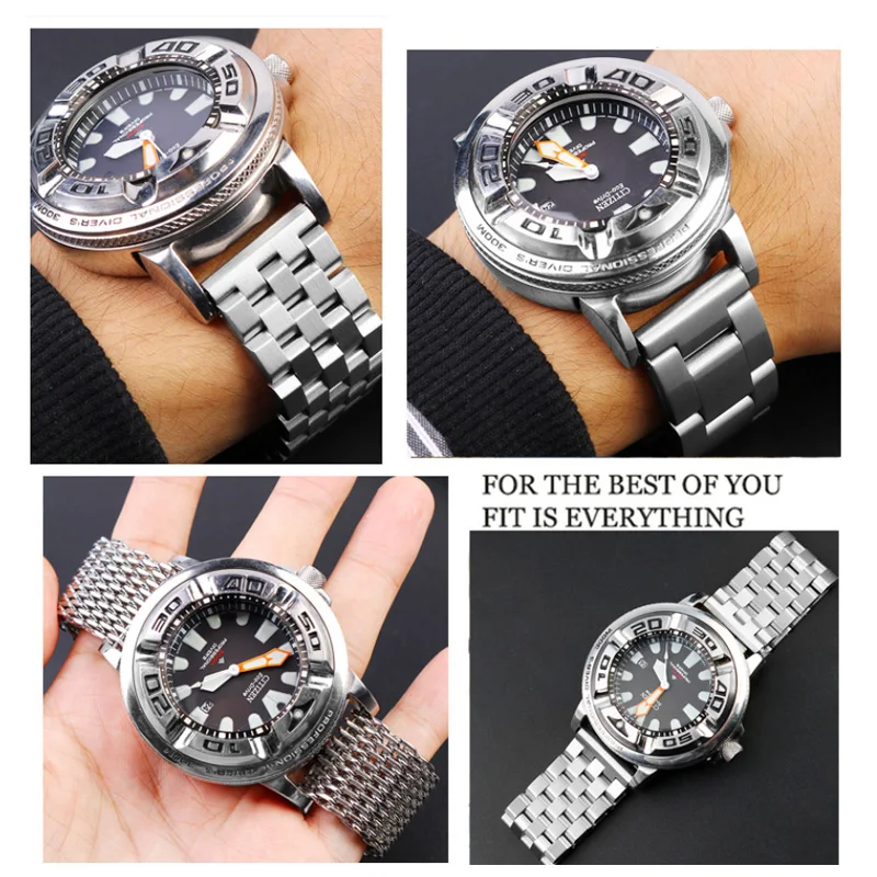 Stainless Steel  Lug Connection Head Modified Watchband for Citizen BJ8050 BJ8050-08E Small Monster Strap Bracele Watch Band