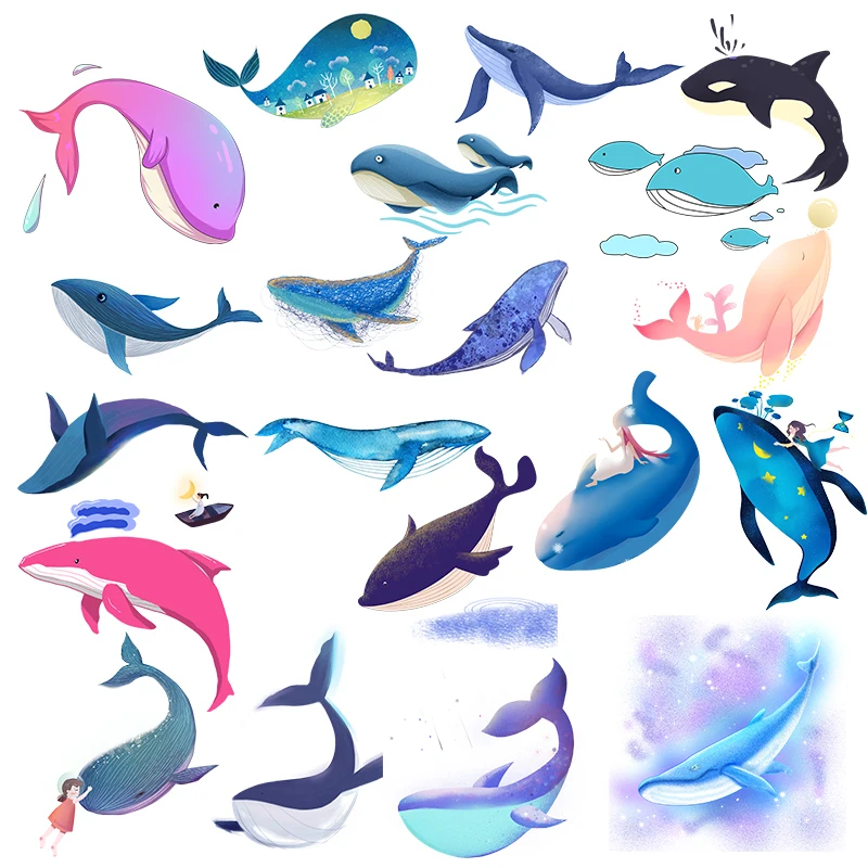 Ocean Animal Iron On Transfer Patches For Clothes Fashion Whale Patch Vinyl Heat Transfer Thermal Fish Stickers On Clothes