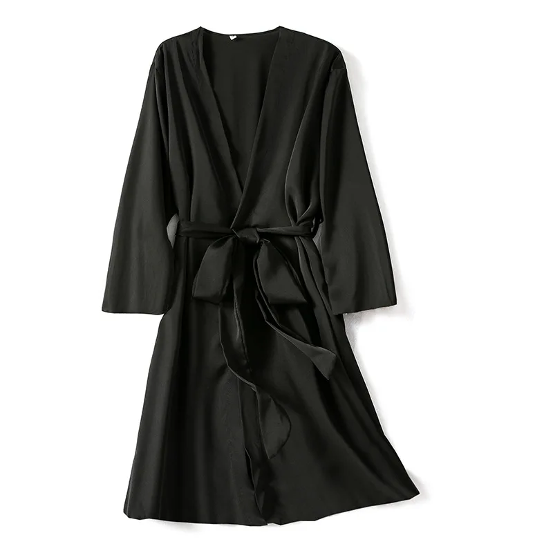 Silky Satin Robe Sleepwear Female Intimate Lingerie Bridal Wedding Gift Casual Kimono Bathrobe Gown Sexy Nightwear Nightgown