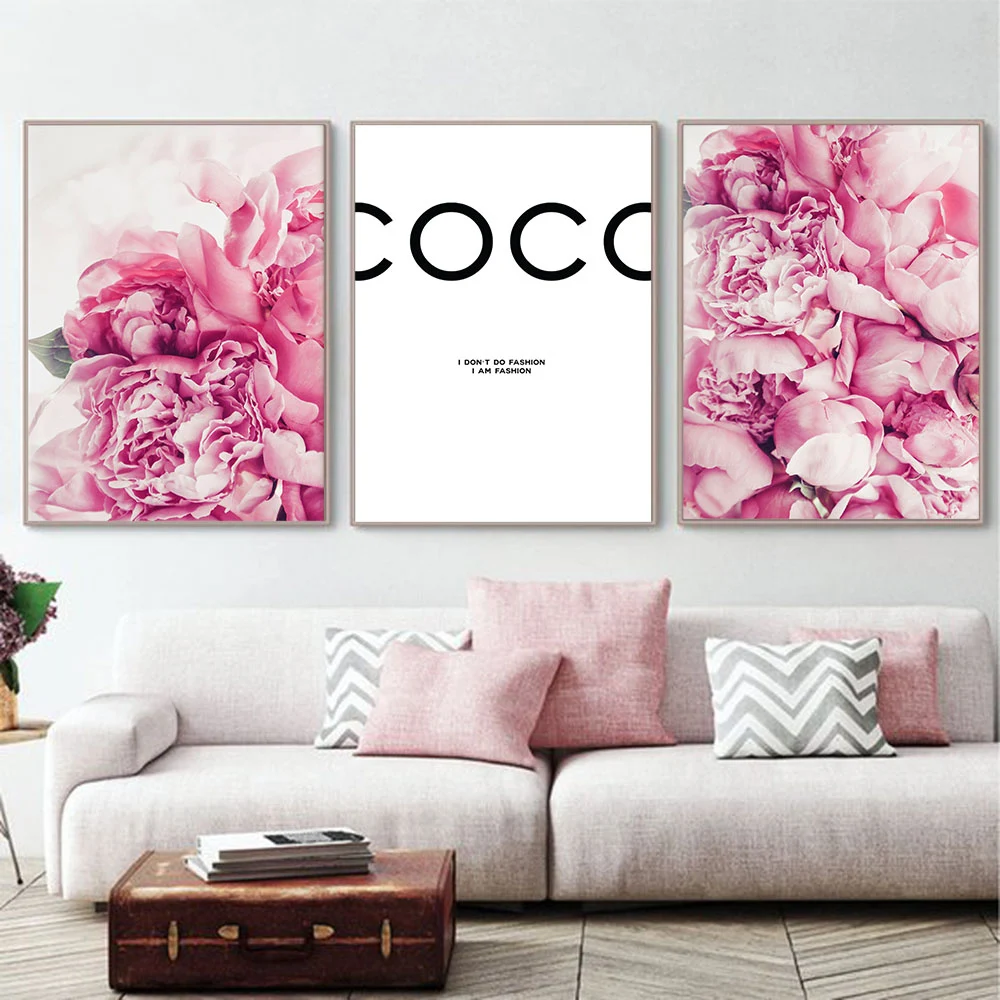 Fashion Peony Flower Wall Art Canvas Painting Coco Pink Blush Prints Posters Nordic Botanical Decoration Picture Girl Room Decor