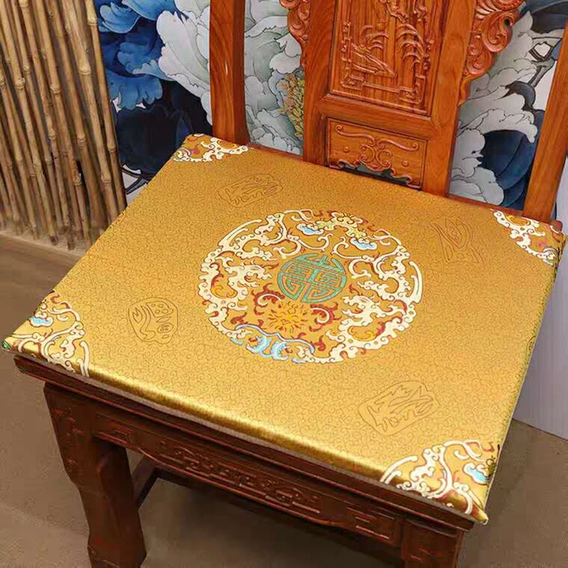 

Custom Thick 4cm Armchair Dining Chair Pad Comfort Seat Cushion Chinese New year Silk Brocade Sofa Non-slip Sit Mat