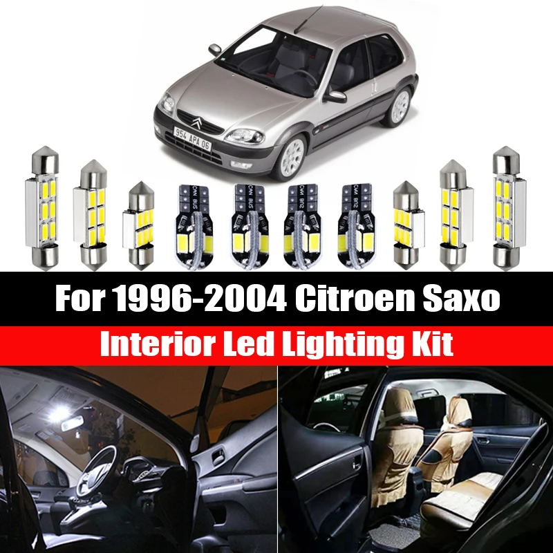 10pcs For Citroen Saxo 1996-2004 White Canbus LED Interior Map Dome Reading Trunk Light Kit Vehicle Car Lamp Accessories