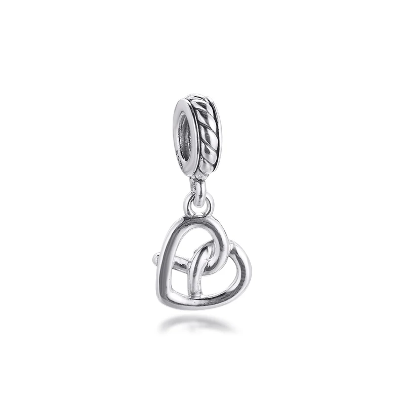 Summer Ocean Pretzel Heart Dangle Charm 100% Sterling Silver Jewelry Fits Original European Bracelets & Necklace Woman DIY Beads