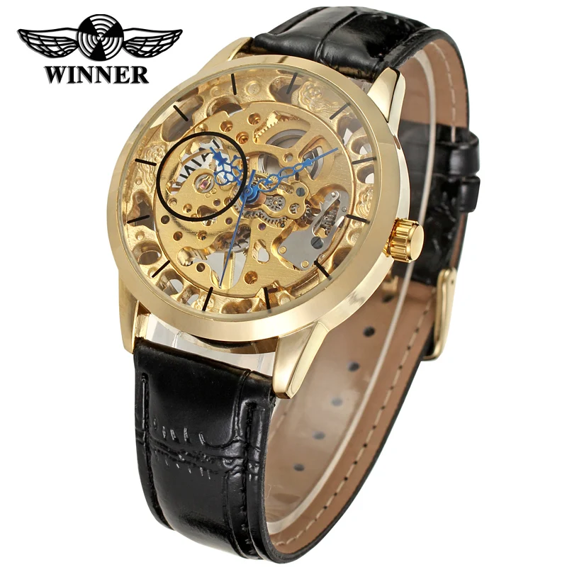 

2021 New Winner Men Watch Casual Leather Strap Mechanical Skeleton Wristwatches High Quality Waterproof Simple Men's Watches