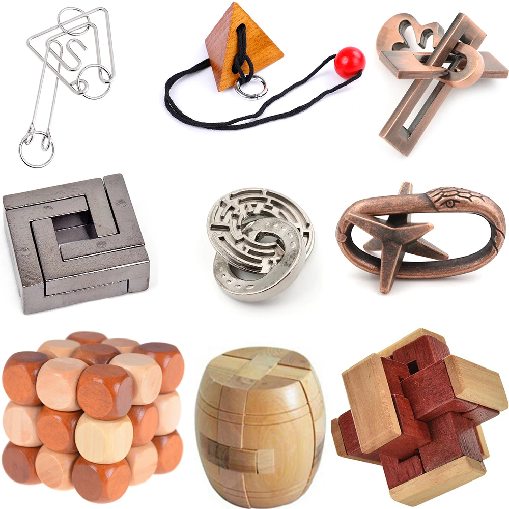 

IQ 3D Metal Wooden Unlocked Maze Puzzle Mind Brain Teaser Interlocking Burr Puzzles Game for Adults Children Kids Classic Toys