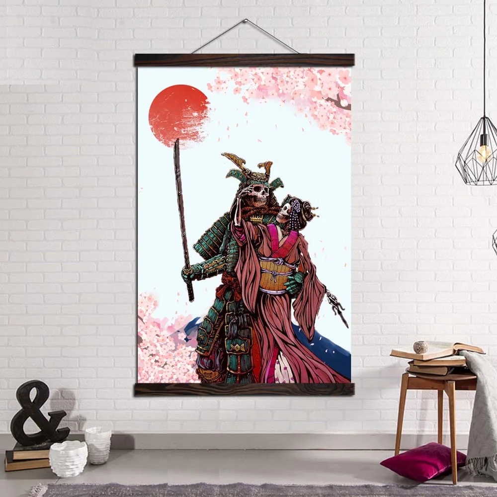 

Wall Art Canvas Poster Home Decor Painting Modern Picture Decoration Retro Japanese Dancing Skeleton Samura Geisha