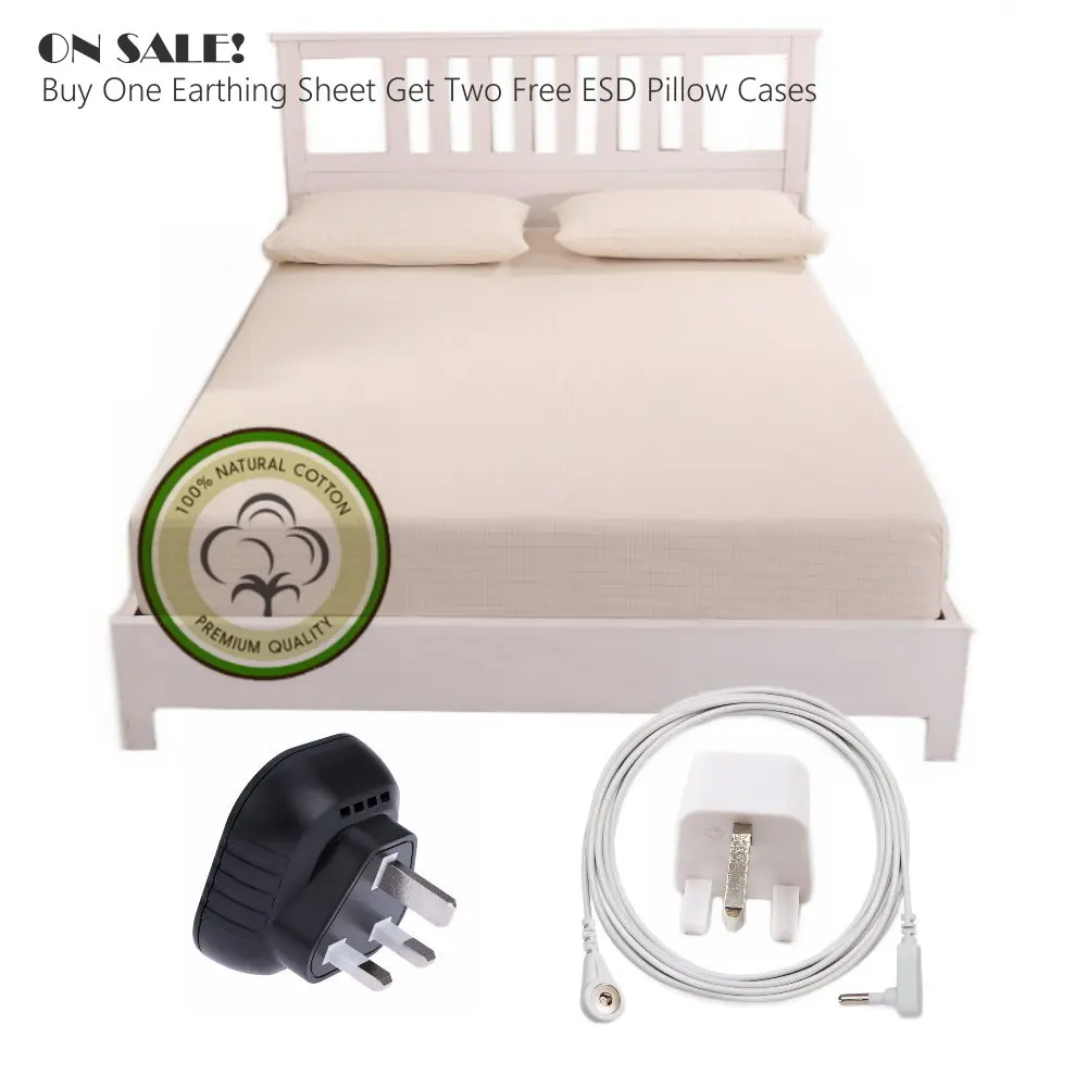 

Earthing Fitted sheet silver cotton with grounded socket tester free gift Antistatic pillow cases grounding cord